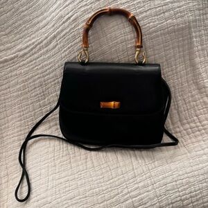 Susan Gail Vintage Black Leather and Bamboo Handle Purse